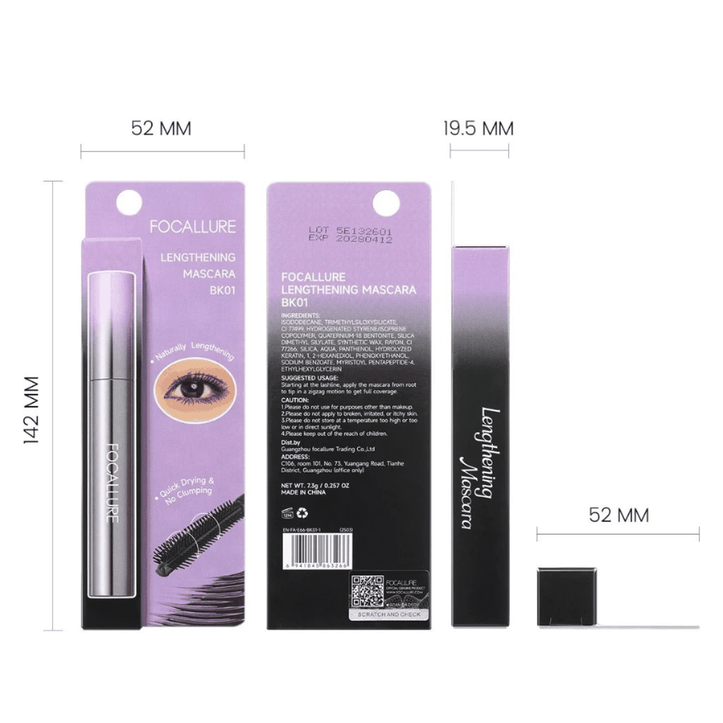 Mascara Focallure Cao Cấp Siêu Dài Cong Mi, Bền Lì Lengthening Lifting BK01 7,3g