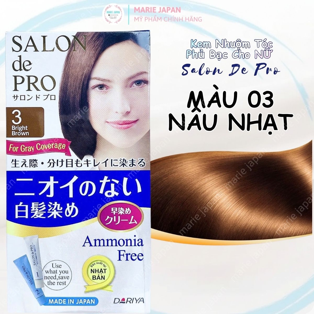 Kem Nhuộm Tóc Cho NỮ Salon De Pro Phủ Bạc Tự Nhiên Không Mùi Cao Cấp Nhật Bản 80G