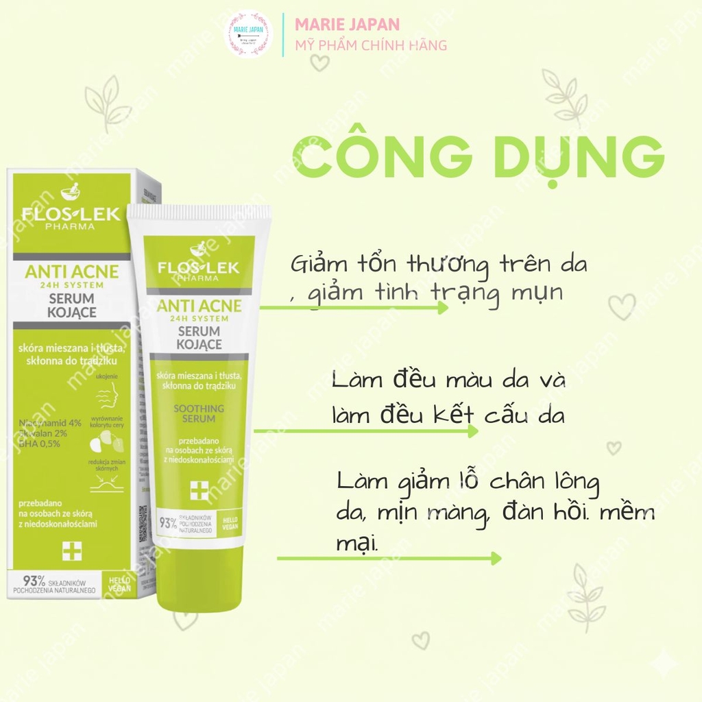 Serum Floslek Giảm Mụn Kiền Dầu Se Lỗ Chân Lông Anti Acne Soothing Tuýp 50ml