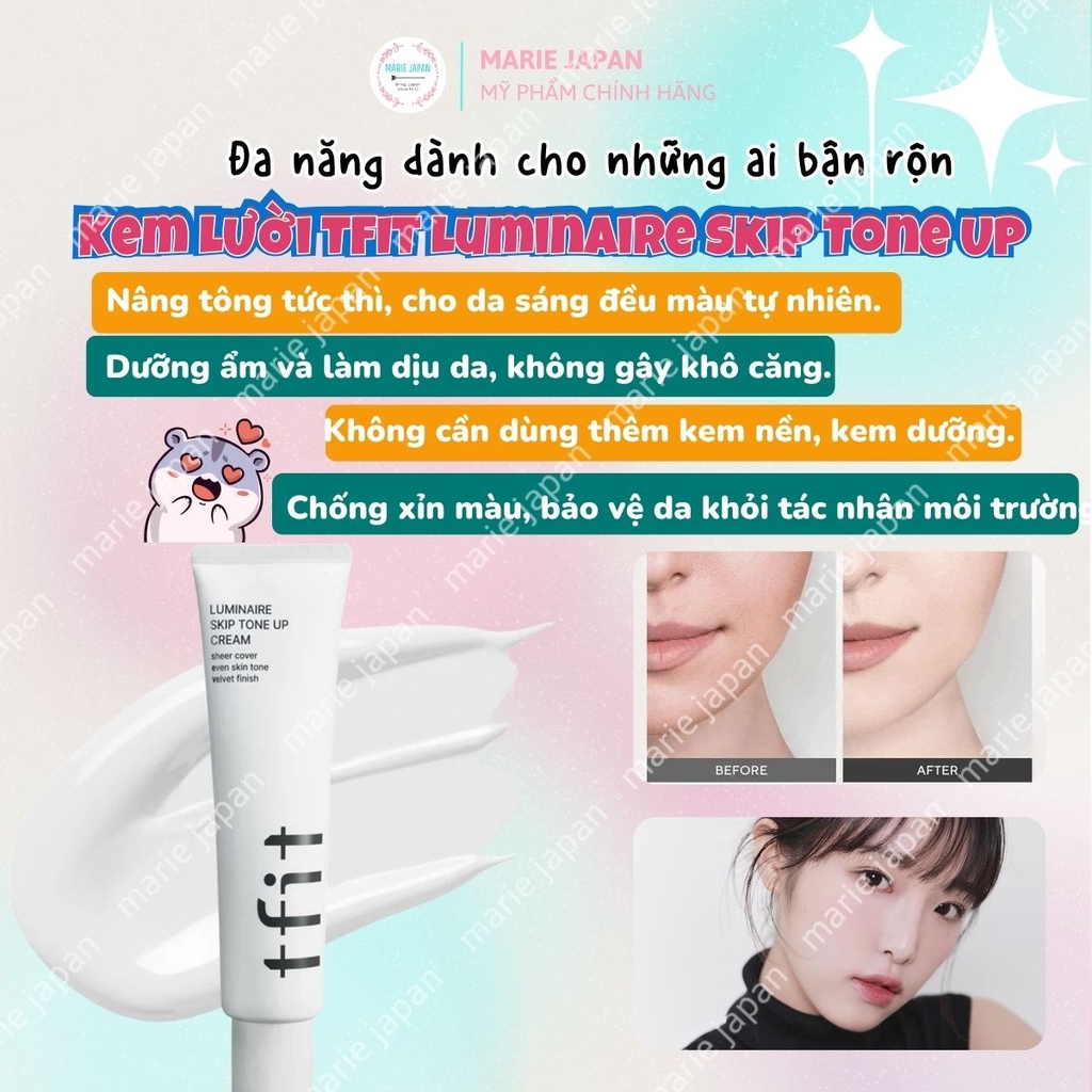 Kem Lười TFIT Luminaire Skip Tone Up Cream Dưỡng Sáng Nâng Tone Tự Nhiên Hàn Quốc Tuýp 100g - MUA 1 TẶNG 3