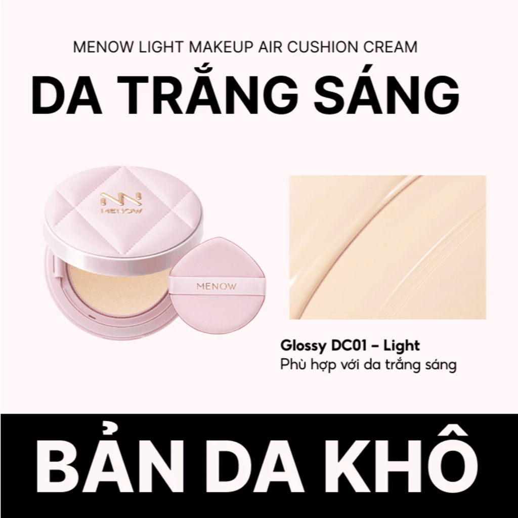 [MUA 1 TẶNG 1] Phấn Nước MENOW Finish Mỏng Nhẹ Mịn Màng Light Makeup Air Cushion Cream Pink Series 12g TẶNG BẢNG PHẤN 4Ô