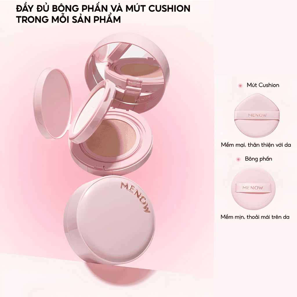 [MUA 1 TẶNG 1] Cushion + Phấn Phủ 2in1 Menow Mịn Lì Che Phủ Rouge Light Makeup Cushion Powder Cream TẶNG BẢNG PHẤN 4 Ô