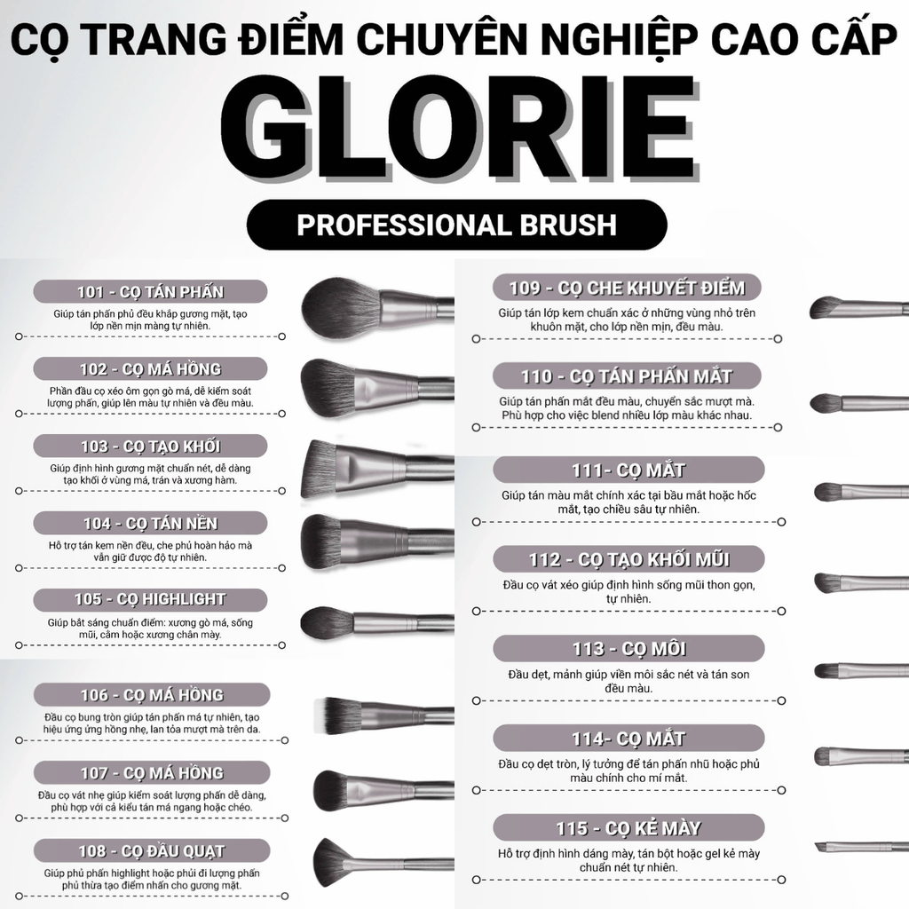 Cọ Trang Điểm Glorie Makeup Chuyên Nghiệp Lông Siêu Mềm Bám Phấn Professional Brush