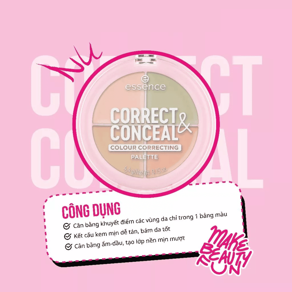 [MUA 1 TẶNG 1] Bảng Triệt Sắc 4 Ô Essence Che Khuyết Điểm Hiệu Chỉnh Tông Da Correct & Conceal Palette 4.4g -TẶNG 1 SON ESSENC