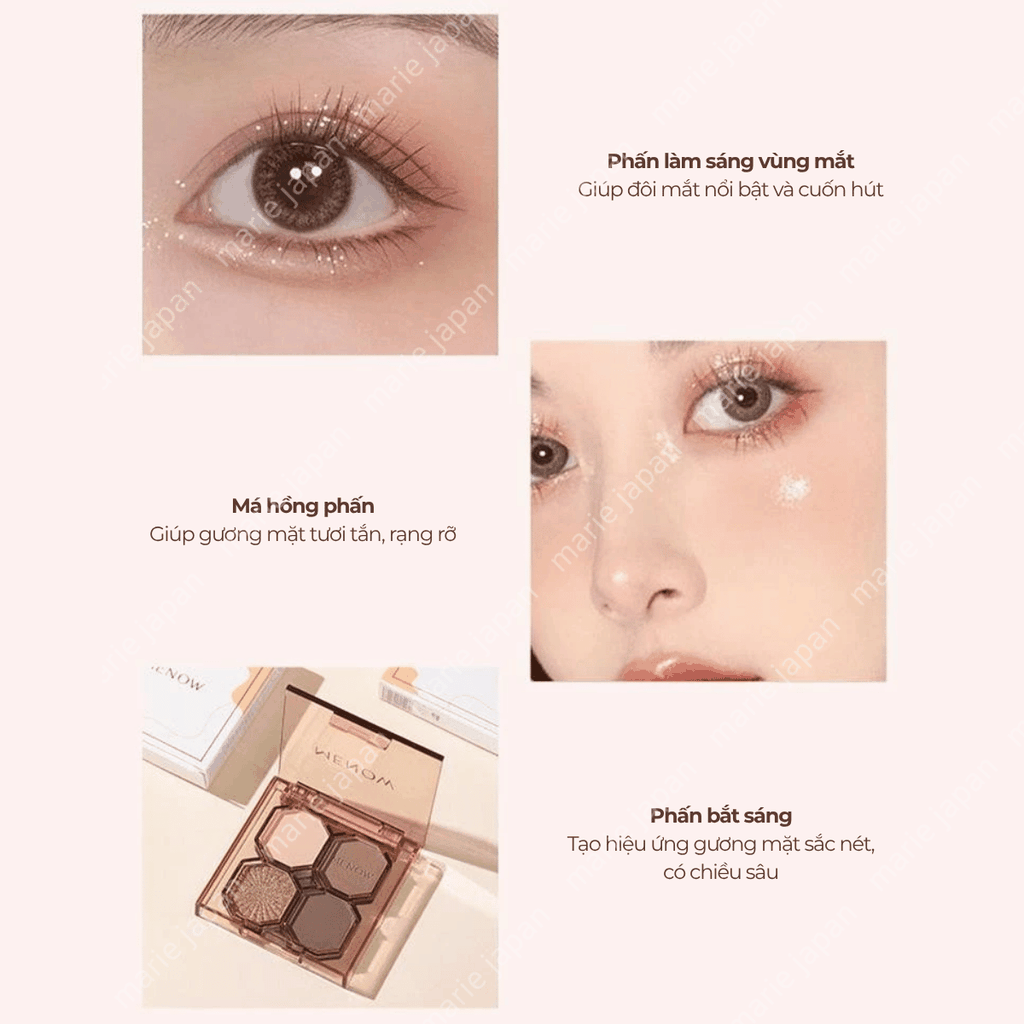 Bảng Phấn Mắt 4 Ô MENOW Mịn Lì Lâu Trôi  Glishten Four Color Eyeshadow Palette 4g
