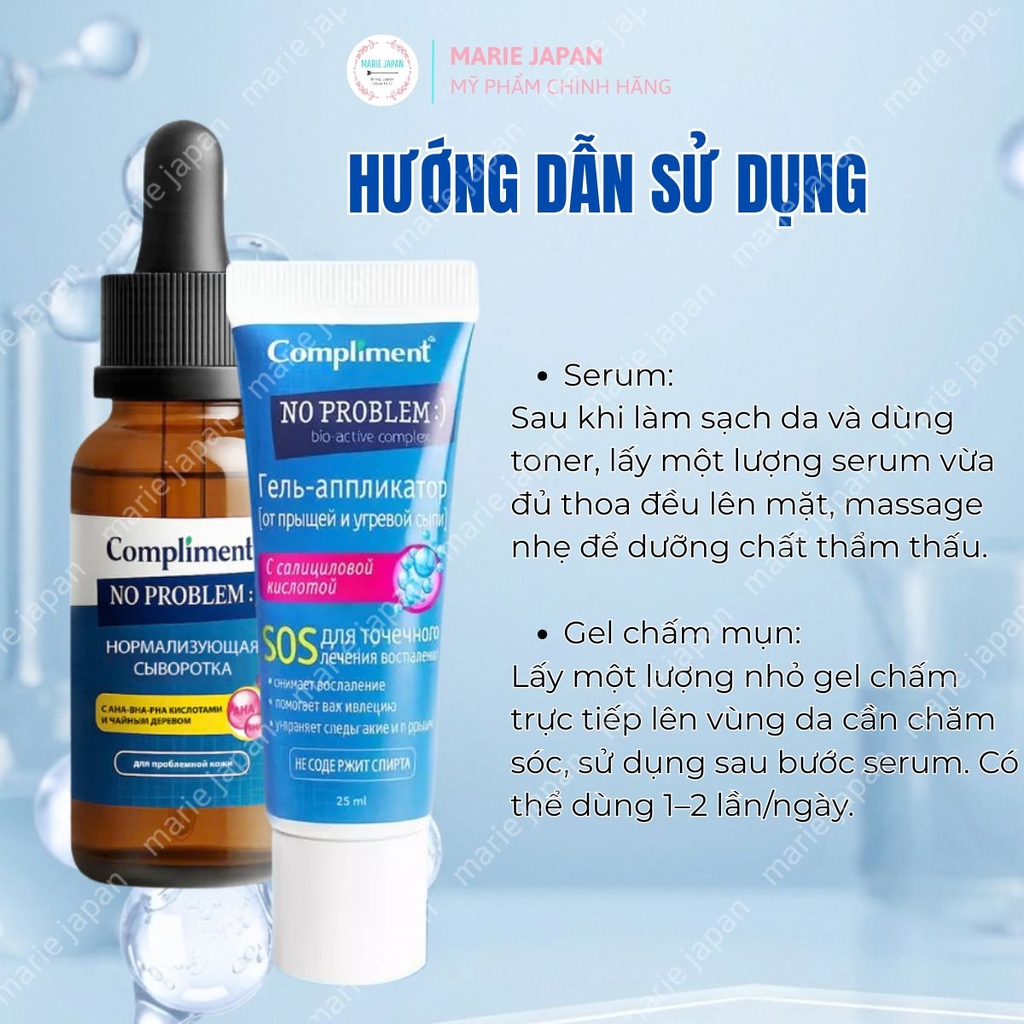 Combo 2 Món 1 Gel Chấm Mụn Compliment Đỏ SOS 25ml + 1 Serum Compliment Vàng- AHA TEATREE  27ml Giảm Mụn Mờ Thâm Nga