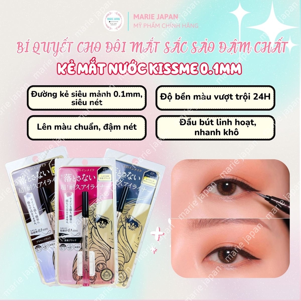 Kẻ Mắt Nước Kiss Me Heroine Make Đầu Cọ 0.1mm Siêu Mảnh Nét Thanh Lâu Trôi Suốt 24H Smooth Liquid Eyeliner Nhật Bản