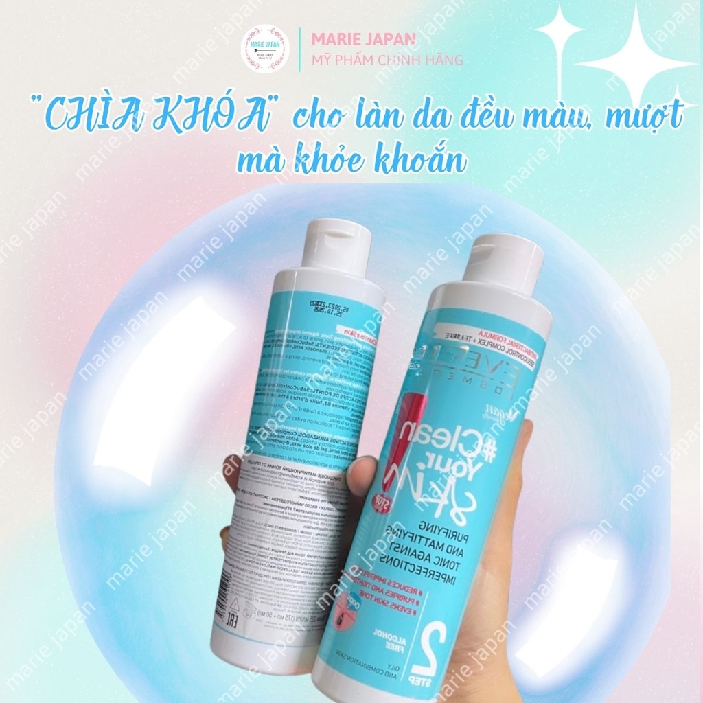 Nước Hoa Hồng Eveline Clean Your Skin Sạch Sâu Cân Bằng Da Ngăn Ngừa Mụn Hiệu Quả Ba Lan Chai 225ml