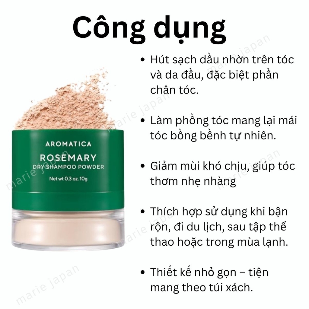 Dầu Gội Khô Aromatica Rosemary Dry Shampoo Hút Nhờn Làm Sạch Tóc Thơm Mát Hàn Quốc Hộp 10g