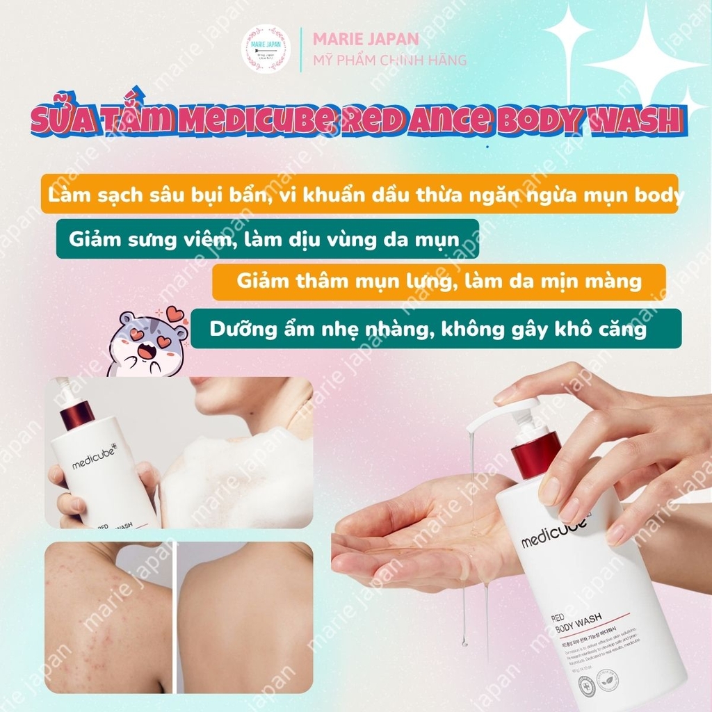 Sữa Tắm Medicube Red Ance Body Wash Ngăn Ngừa Mụn Lưng Dưỡng Sáng Da Hàn Quốc Chai 400g