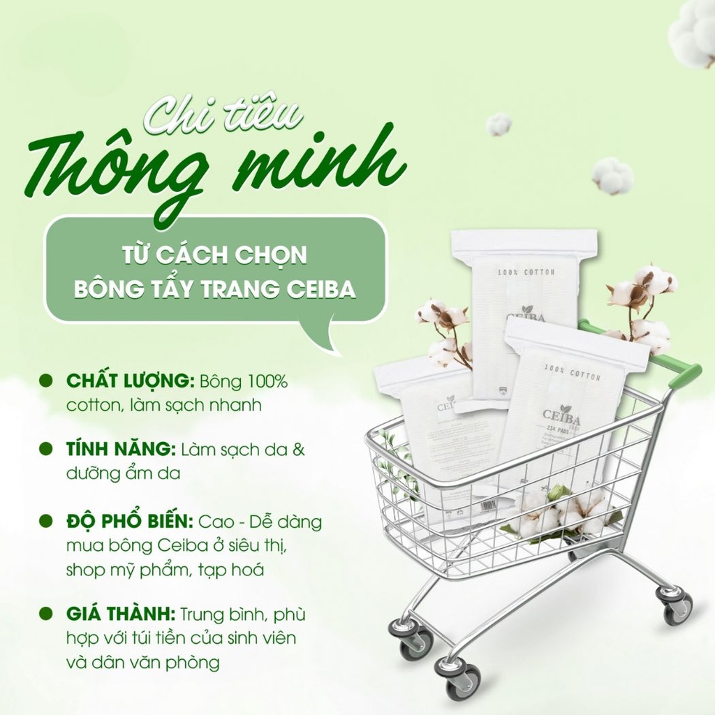 Bông Tẩy Trang Ceiba Cotton Siêu Mềm Mịn Không Xơ Bông 234 miếng