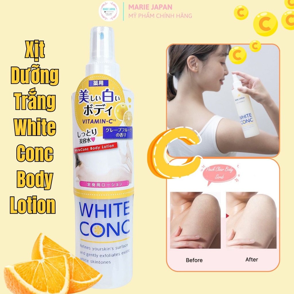 Xịt Dưỡng Trắng Da Toàn Thân  White Conc Dưỡng Ẩm Mềm Mịn Sáng Da Body Lotion Chai 245ml