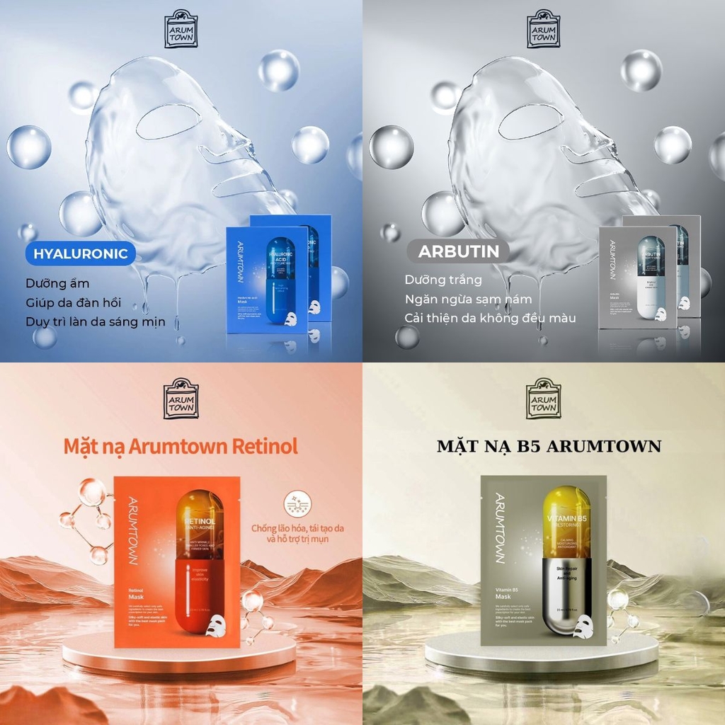 Mặt Nạ Dưỡng Da Arumtown Cấp Ẩm Dưỡng Sáng Tái Tạo Da Hàn Quốc Hộp Miếng Lẻ 23ml
