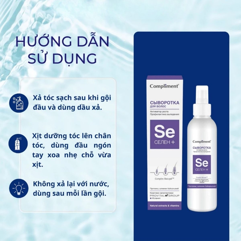 Xịt Dưỡng Tóc Compliment Kích Thích Mọc Tóc Chắc Khỏe Đàn Hồi  Active Complex For Hair Selenium Chai 150ml