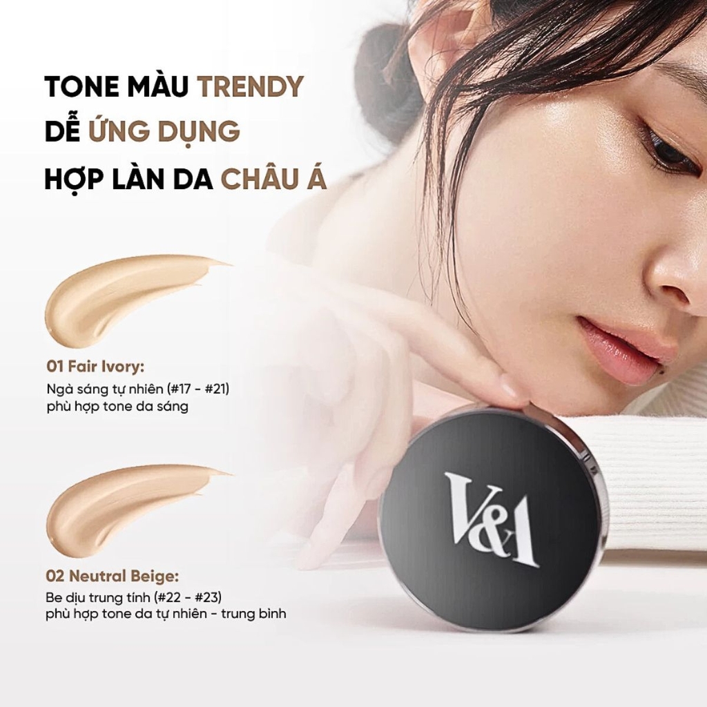 Cushion V&A Beauty Long Wear Foundation Che Khuyết Điểm Mịn Lì  Lâu Trôi Hàn Quốc Hộp 15g + Lõi Refill