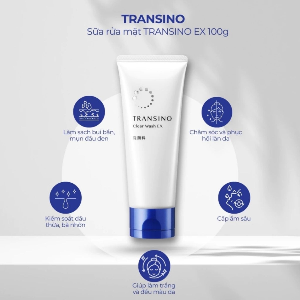 Sữa Rửa Mặt Transino Dưỡng Trắng Mờ Thâm Nám Tàn Nhang Clear Wash Ex Nhật Bản Tuýp 100g