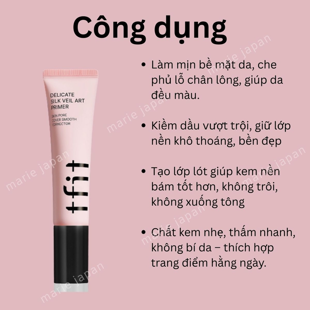 Kem Lót Trang Điểm Tfit Delicate Silk Veil Kiềm Dầu Nâng Tông Tự Nhiên Hàn Quốc 30ml