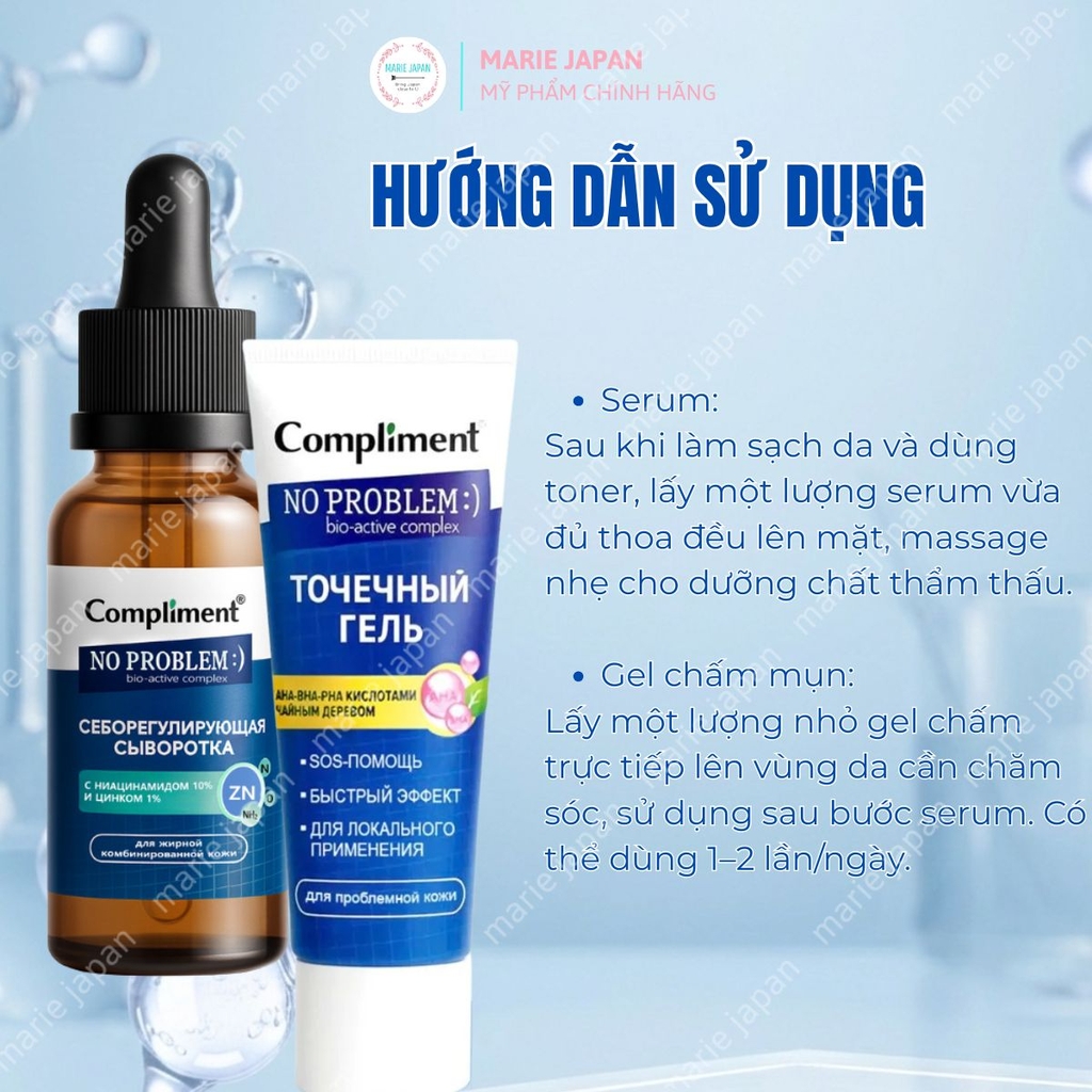 Combo 2 Món 1 Gel Chấm Mụn Compliment AHA-BHA-PHA 25ml + 1 Serum Compliment NIACINAMIDE+ZINC 27ml Xẹp Mụn Mờ Thâm