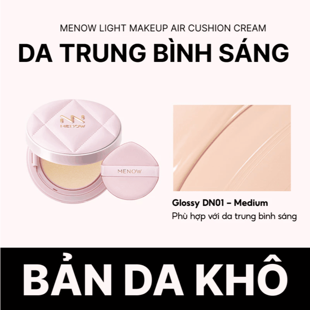 [MUA 1 TẶNG 1] Phấn Nước MENOW Finish Mỏng Nhẹ Mịn Màng Light Makeup Air Cushion Cream Pink Series 12g TẶNG BẢNG PHẤN 4Ô