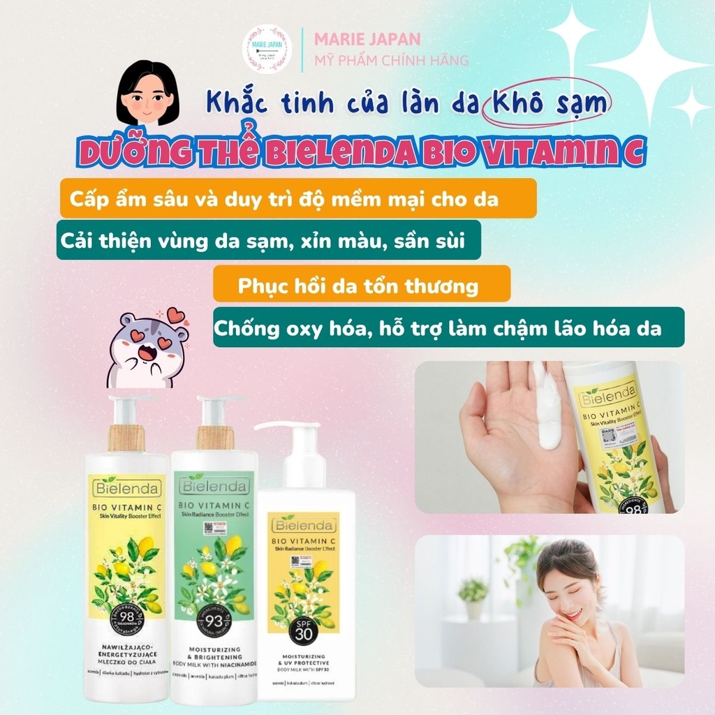 Sữa Dưỡng Thể Trắng Da Bielenda Bio Vitamin C Moisturizing & Toning Body Milk Dưỡng Sáng Căng Bóng Mịn Màng Toàn Thân