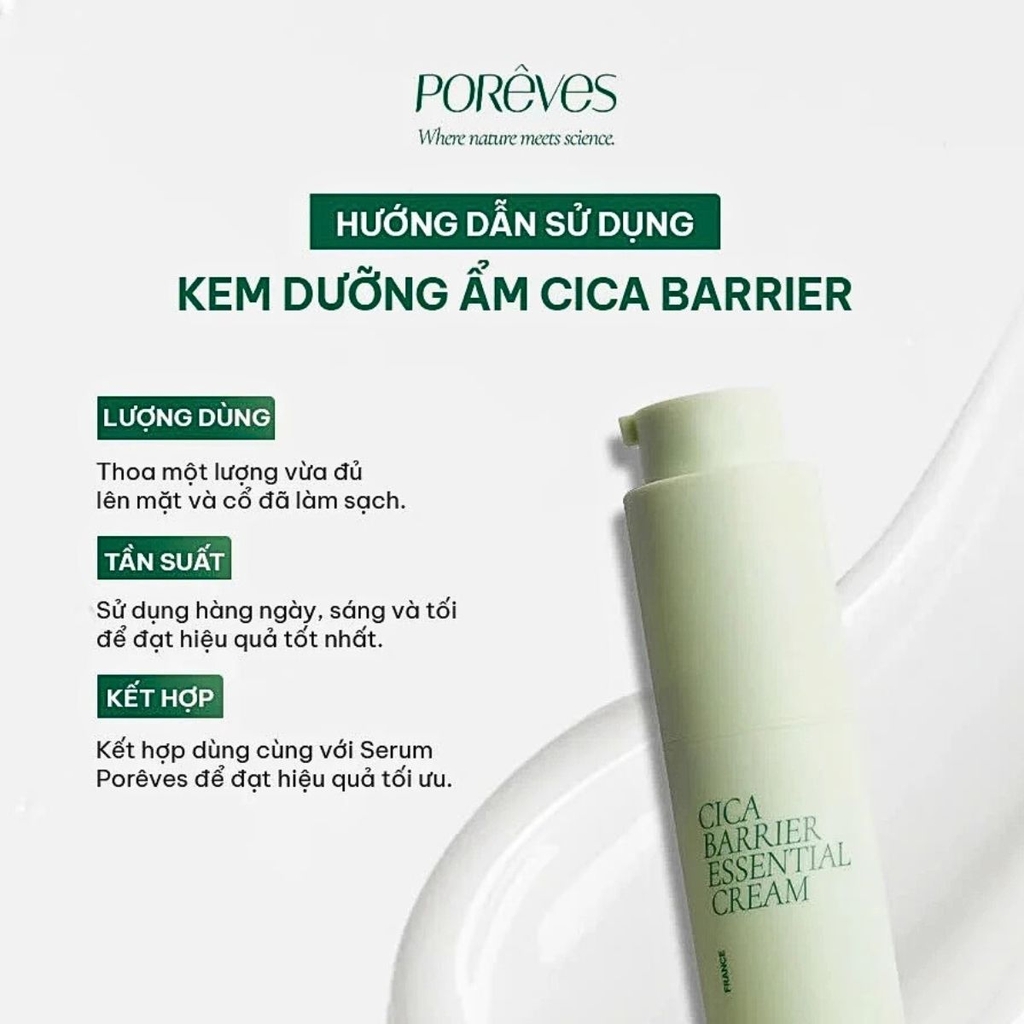 Kem Dưỡng Porêves Cica Barrier Essential Dưỡng Ẩm Phục Hồi Làm Dịu Da Chai 50ml