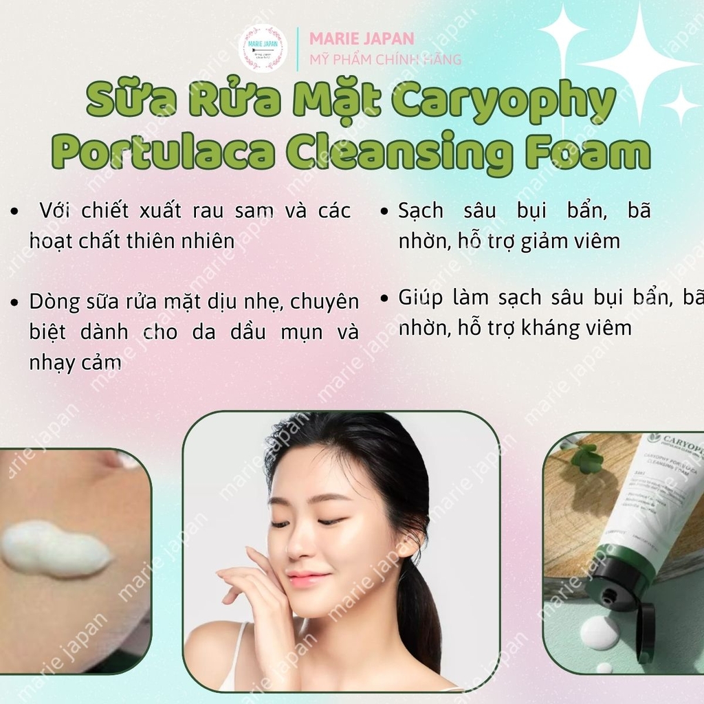 Sữa Rửa Mặt Caryophy Portulaca Cleansing Foam Sạch Sâu Ngăn Ngừa Mụn Kiềm Dầu Hàn Quốc Tuýp 150ml