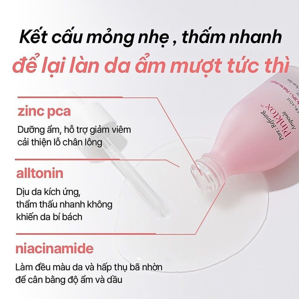 Serum Derladie Giảm Mụn Mờ Thâm Sáng Da Se Lỗ Chân Lông Pore Refining Pinktox Ampoule Hàn Quốc Chai 30ml