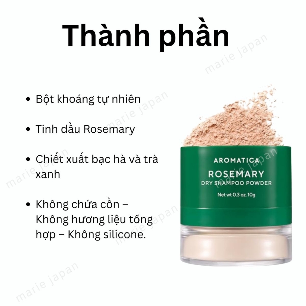 Dầu Gội Khô Aromatica Rosemary Dry Shampoo Hút Nhờn Làm Sạch Tóc Thơm Mát Hàn Quốc Hộp 10g