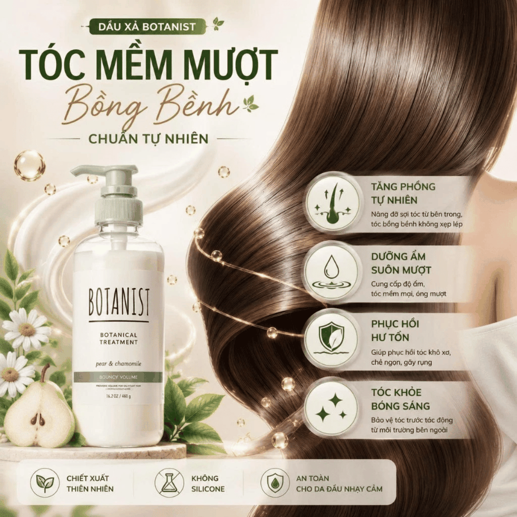 Dầu Gội Xả BOTANIST Bouncy Volume Nắp Xanh Tạo Độ Phồng Tự Nhiên, Mềm Mại Và Bồng Bềnh Nhật Bản 460ml