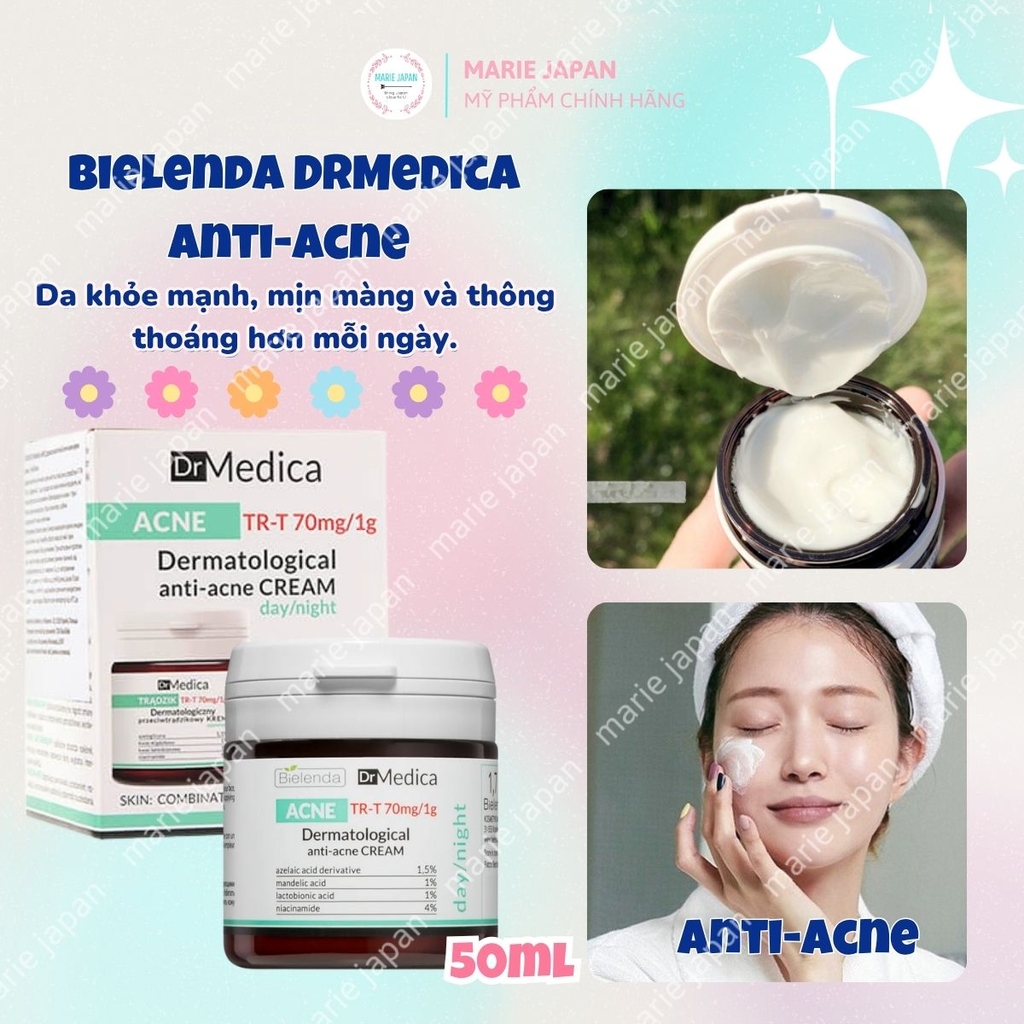 Kem Dưỡng Bielenda DrMedica Anti-Acne Dermatological Giảm Mụn Kiềm Dầu Phục Hồi Da Hộp 50ml