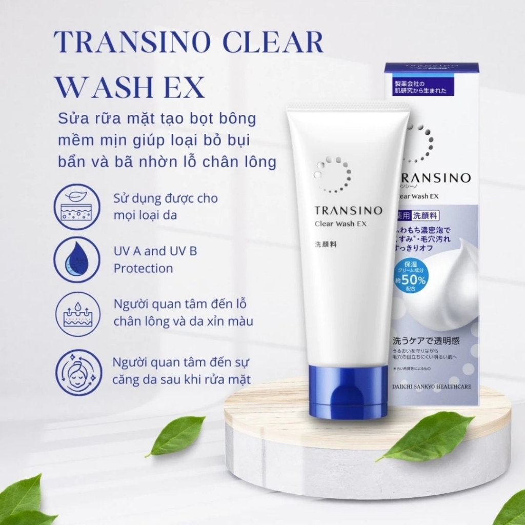Sữa Rửa Mặt Transino Dưỡng Trắng Mờ Thâm Nám Tàn Nhang Clear Wash Ex Nhật Bản Tuýp 100g