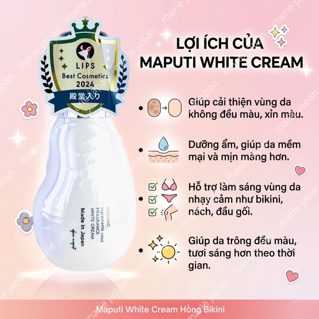 Kem Dưỡng Maputi White Cream Dưỡng Sáng Mềm Ẩm Mịn Vùng Da Nhạy Cảm Nhật Bản 100ml
