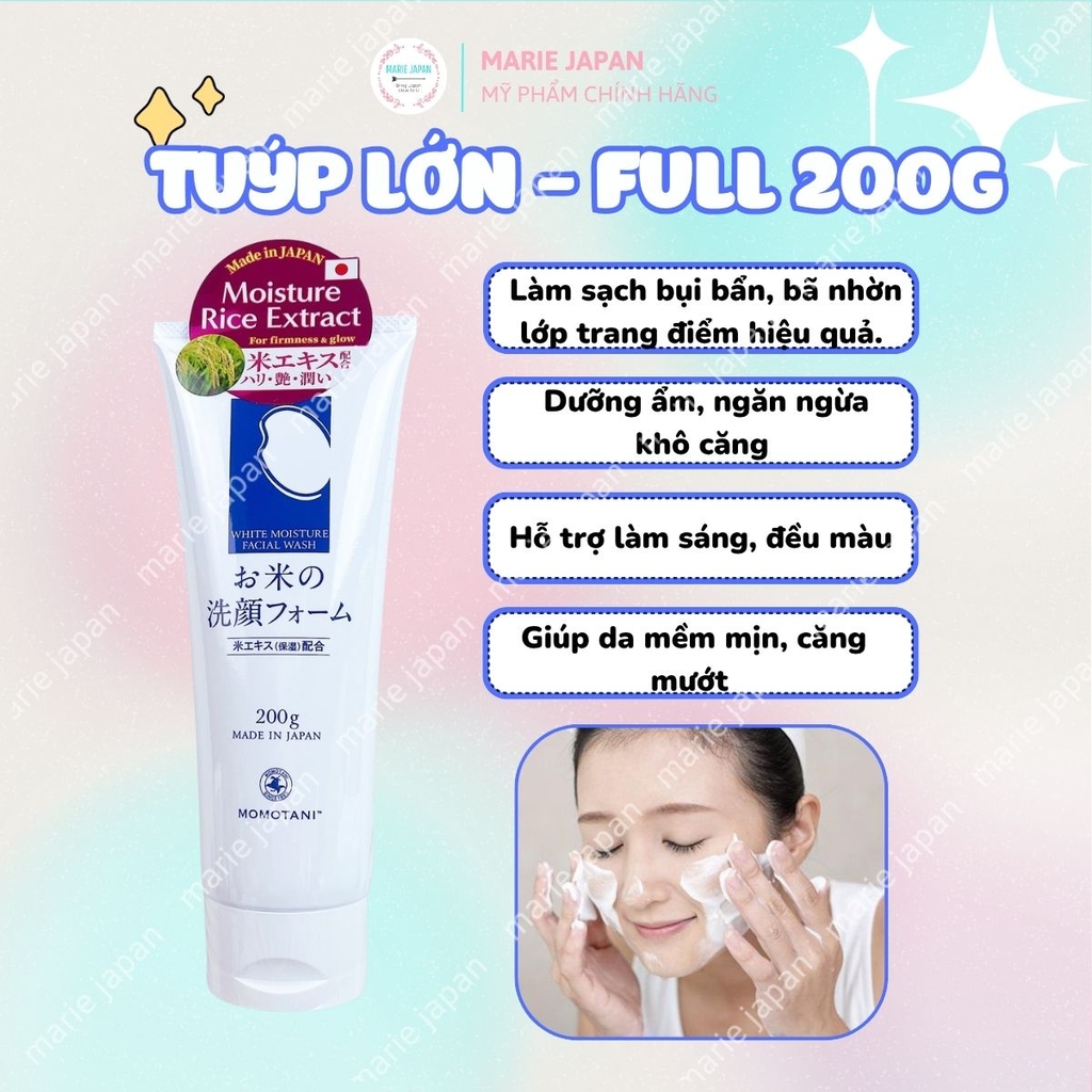 Sữa Rửa Mặt Gạo Momotani White Moisture Facial Wash Làm Sạch Sâu Dưỡng Ẩm Sáng Da Nhật Bản