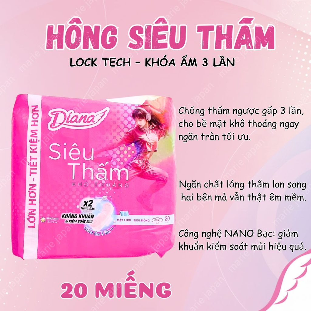 Băng Vệ Sinh Unicharm Diana Siêu Mỏng Có Cánh Siêu Thấm Khô Thoáng Thoải Mái
