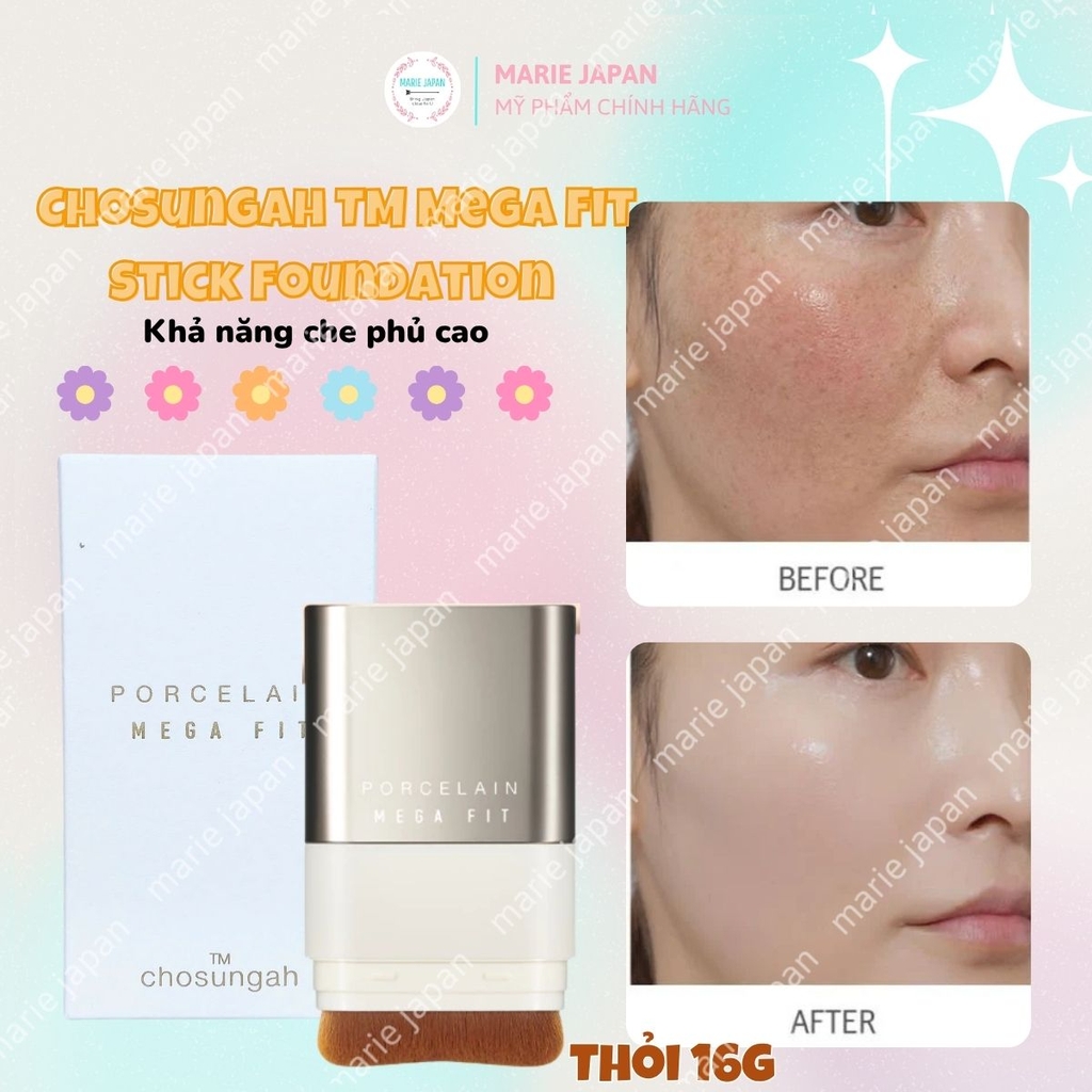 Kem Nền Chosungah TM Mega Fit Stick Foundation SPF50+ PA++++ Che Phủ Cao Dưỡng Ẩm Mịn Màng Hàn Quốc Thỏi 16g