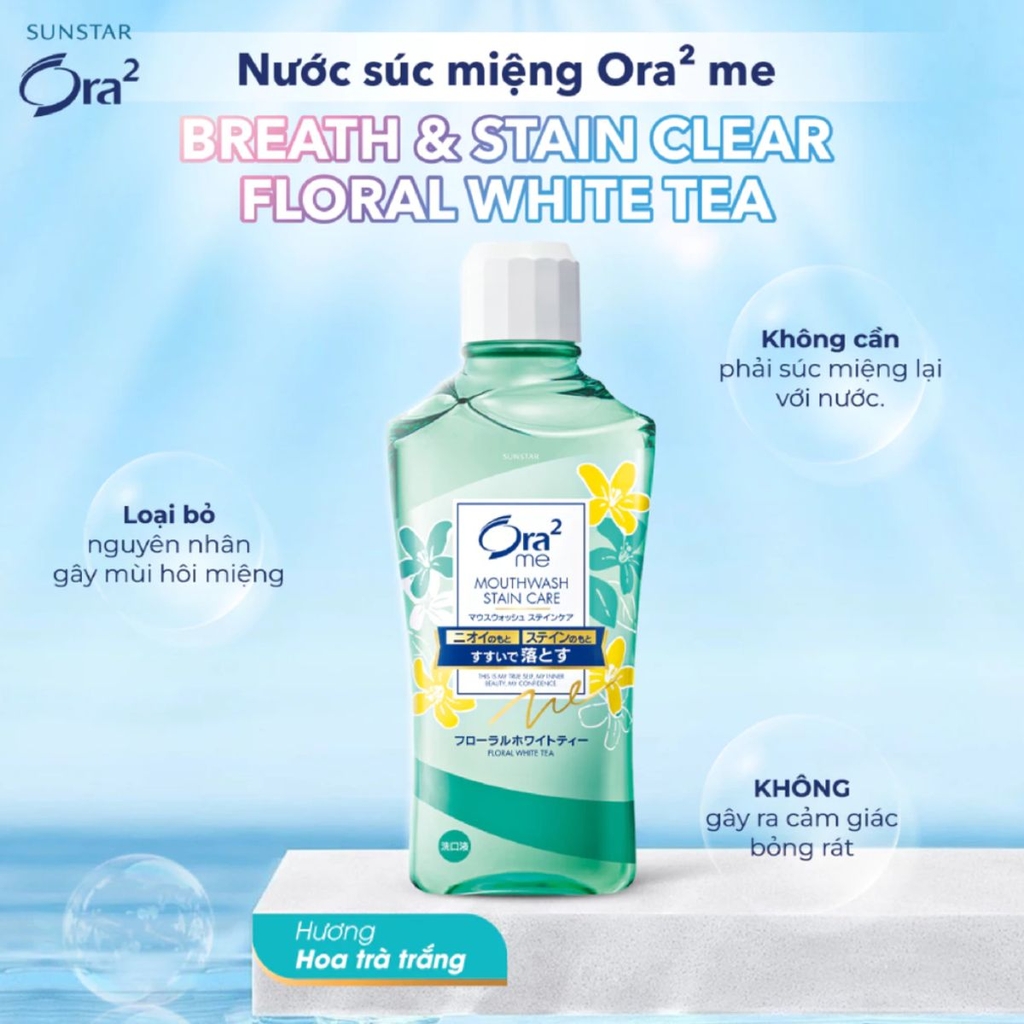 Nước Súc Miệng Ora2 Me Breath & Stain Clear Sạch Khoang Miệng Hơi  Thở Thơm Mát Nhật Bản Chai 460ml