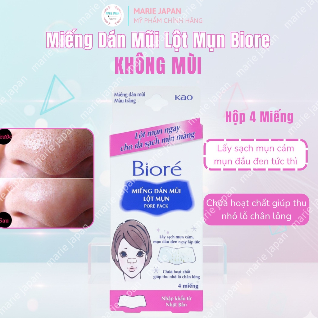 Miếng Dán Lột Mụn Mũi Biore Sạch Sâu Lỗ Chân Lông Mịn Màng Da Nhật Bản Hộp 4 Miếng