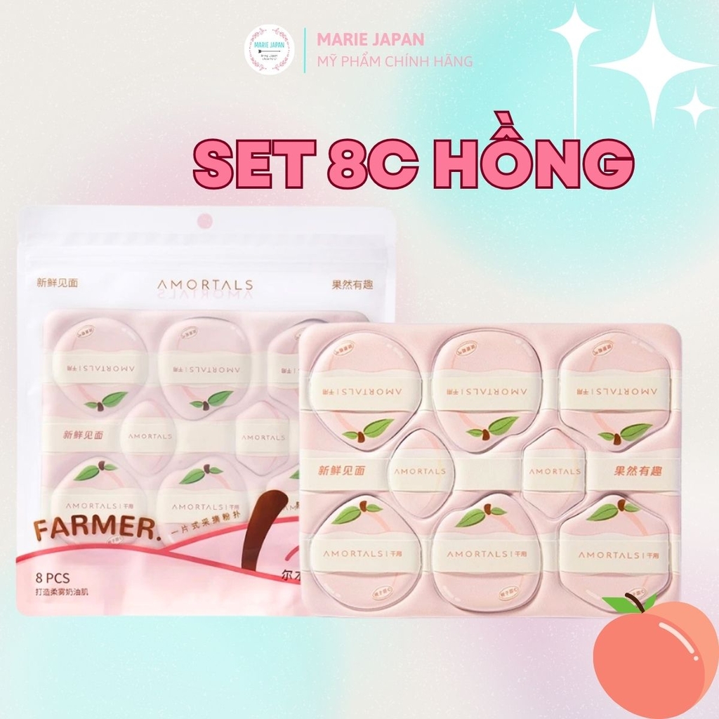 Set 8 Bông Mút Amortals Farmer Tự Xé Tán Nền Che Khuyết Điểm Đàn Hồi Siêu Mềm Mịn Cao Cấp