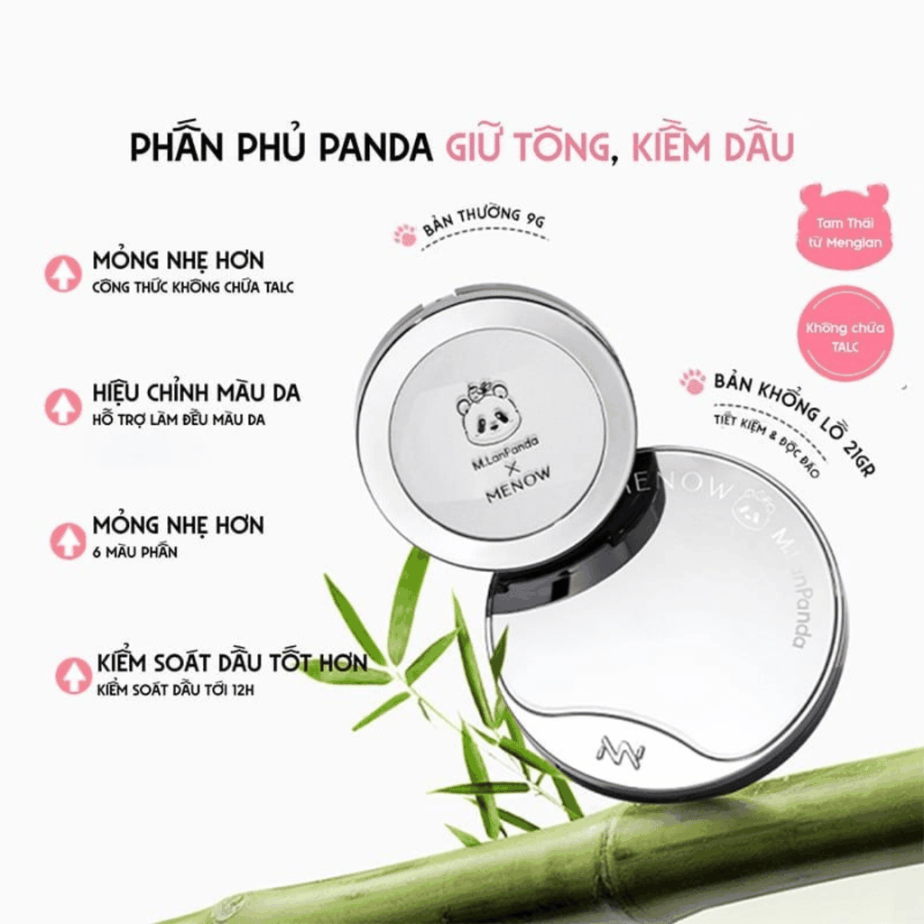 [MUA 1 TẶNG 1] Phấn Phủ MENOW Menglan Panda Kiềm Dầu Giữ Tone Velvet Mist Complexion Powder 21g TẶNG MÁ HỒNG MENOW