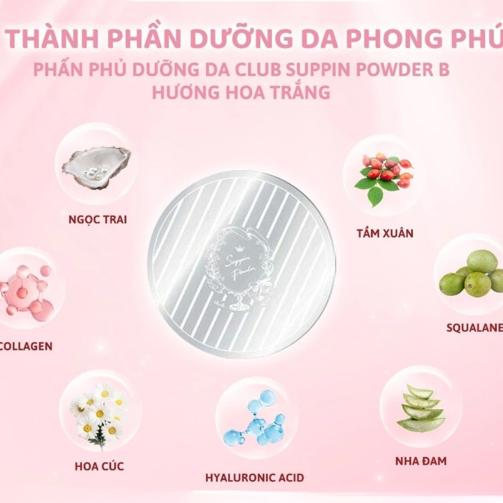 Phấn Phủ Dưỡng Da Club Suppin Powder B Kiềm Dầu Lâu Trôi Dưỡng Ẩm Hương Hoa Trắng Nhật Bản Hộp 12g