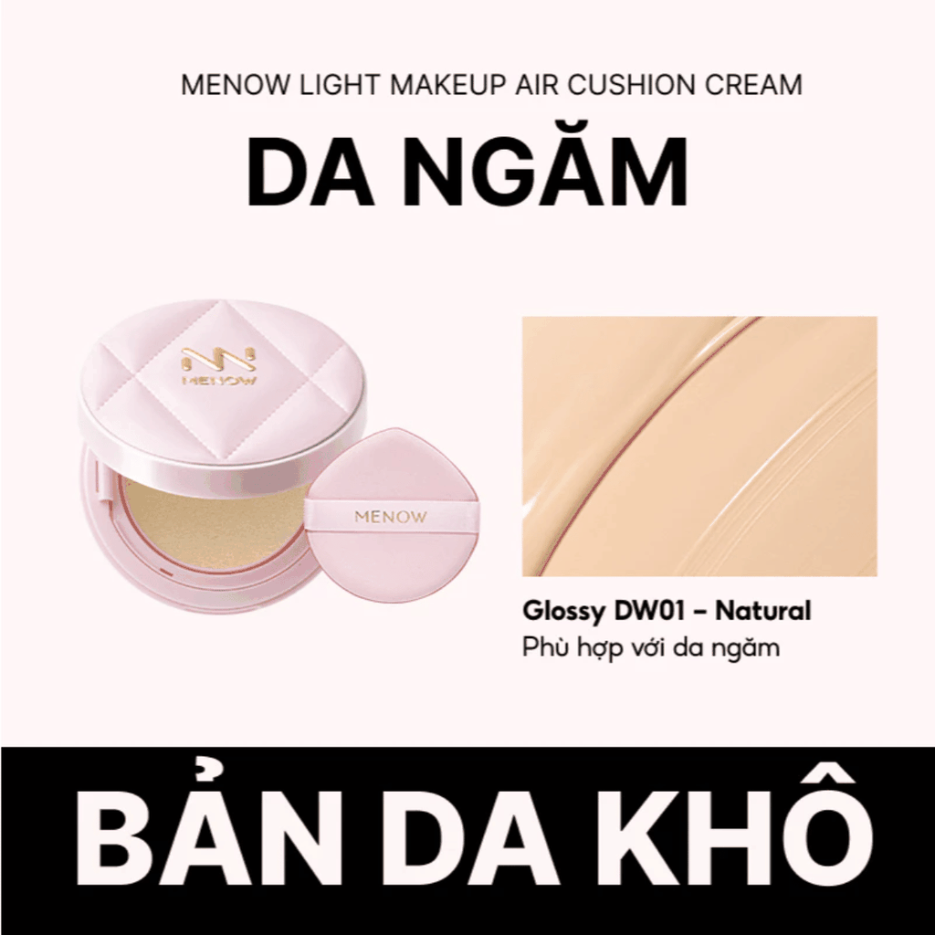 [MUA 1 TẶNG 1] Phấn Nước MENOW Finish Mỏng Nhẹ Mịn Màng Light Makeup Air Cushion Cream Pink Series 12g TẶNG BẢNG PHẤN 4Ô