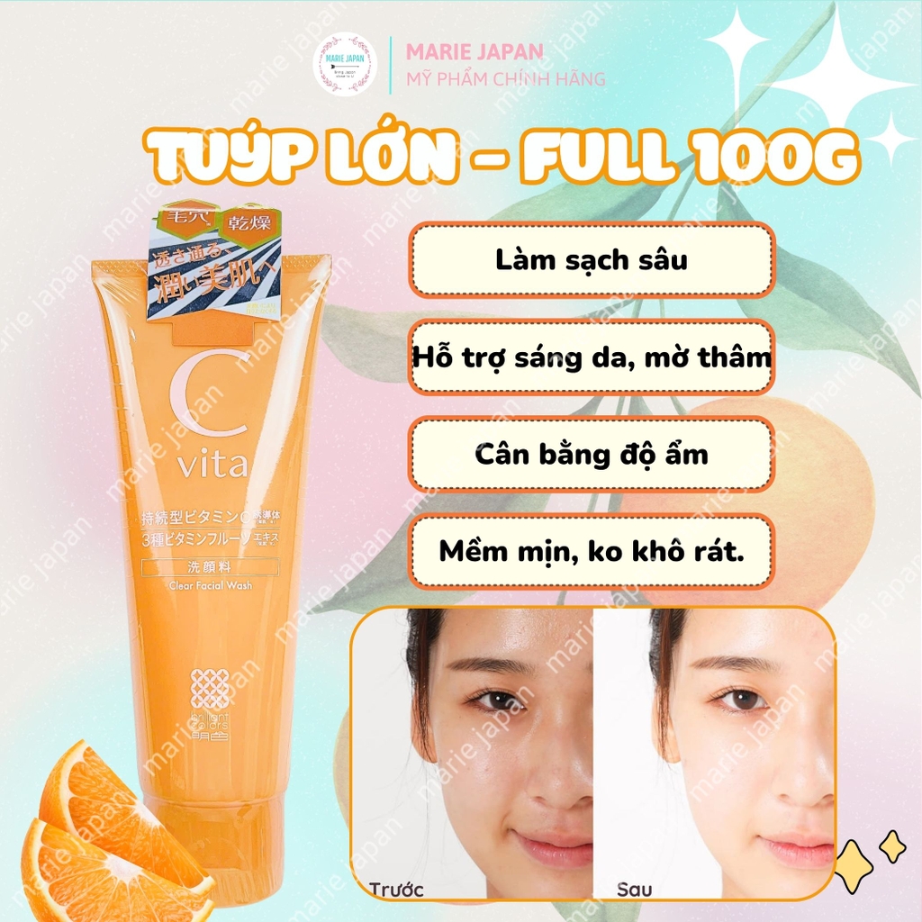 Sữa Rửa Mặt Meishoku C Vita Clear Facial Wash Dưỡng Trắng Sáng Da Ngừa Thâm Mụn Nhật Bản