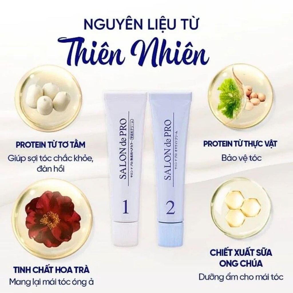 Kem Nhuộm Tóc Cho NỮ Salon De Pro Phủ Bạc Tự Nhiên Không Mùi Cao Cấp Nhật Bản 80G