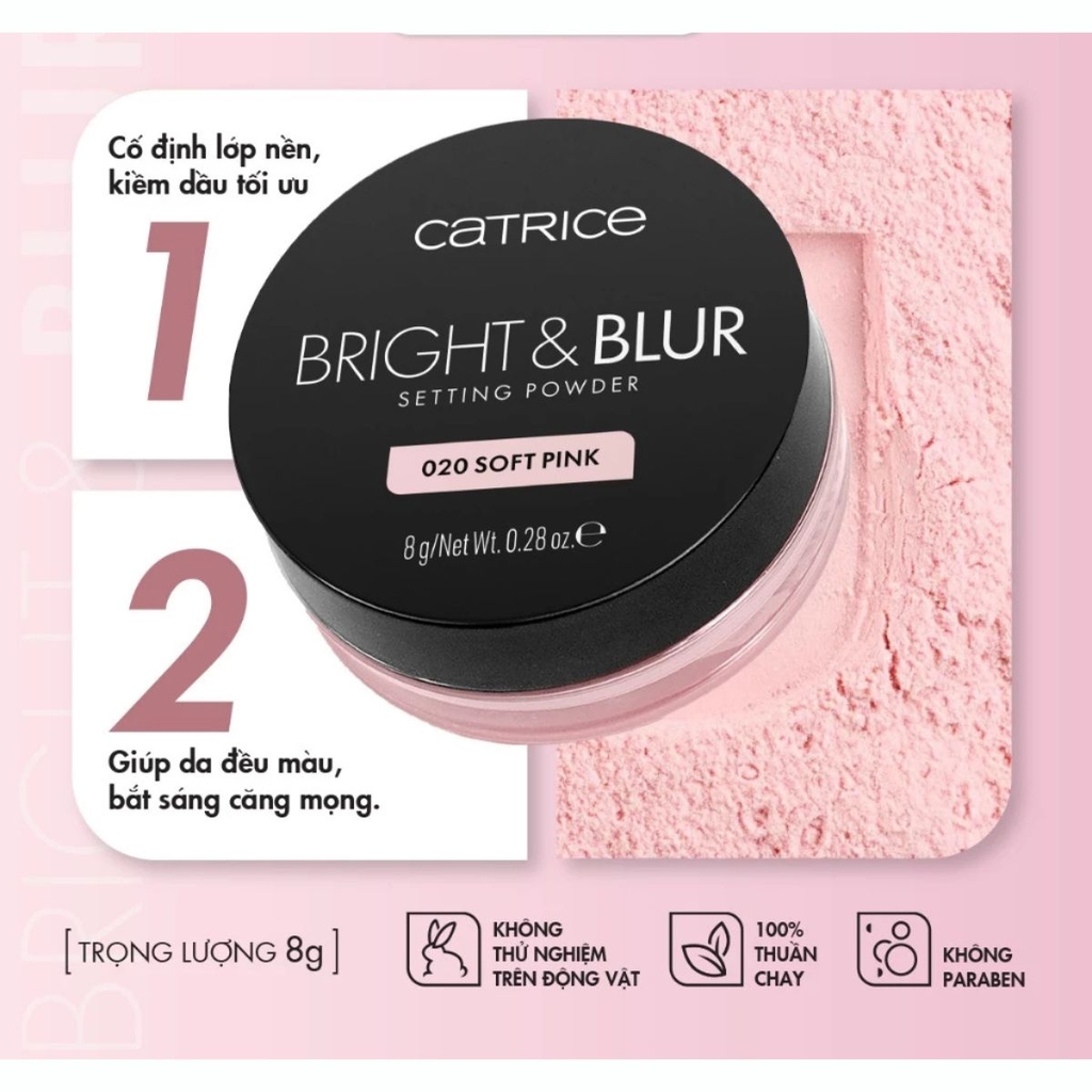 Phấn Phủ Catrice Mỏng Nhẹ Nâng Tone Căng Bóng Da Bright & Blur Setting Powder 8g - TẶNG 1 BÔNG PHẤN CATRICE