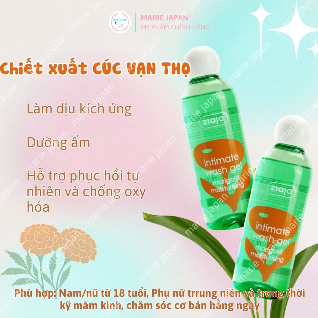 Dung Dịch Vệ Sinh Intimate ZIAJA Wash Gel Dưỡng Ẩm Khử Mùi Cân Bằng PH Chai 200ml