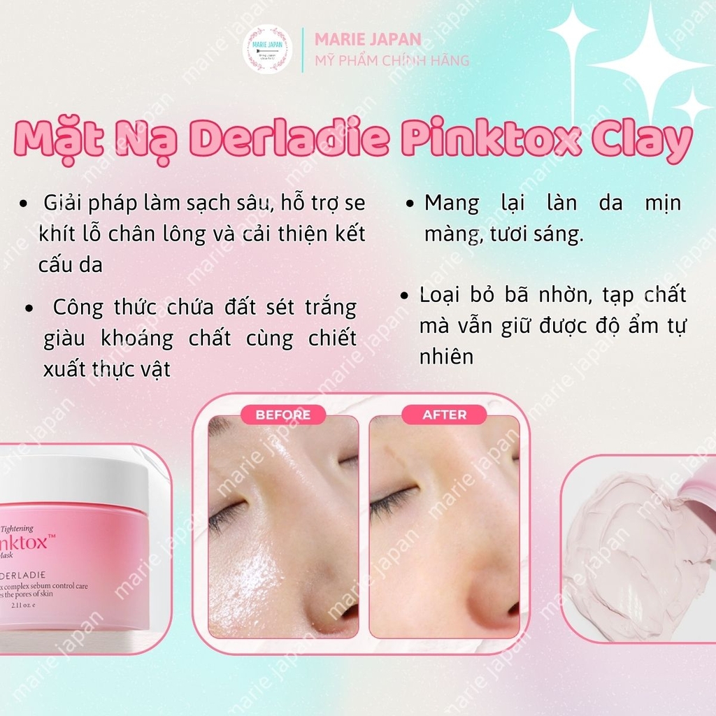 Mặt Nạ Đất Sét Pink Tox Derladie Pore Tightening Clay Mask Sạch Sâu Kiểm Soát Dầu Nhờn Se Khít Lỗ Chân Lông Hàn Quốc