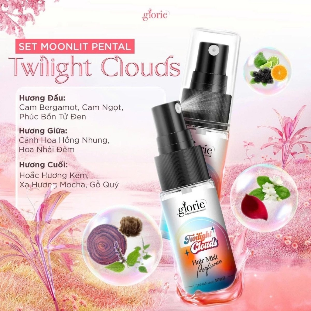 Nước Hoa Tóc Glorie Hair Mist Perfume Lưu Hương Thơm Hạn Chế Mùi Hôi Dưỡng Tóc Mềm Mượt Bộ 3 Chai Mini 10ml