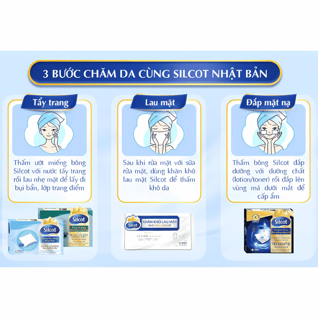 Bông Tẩy Trang Silcot Làm Sạch Nhẹ Nhàng Không Sơ Bông Unicharm Nhật Bản Hộp 82 Miếng