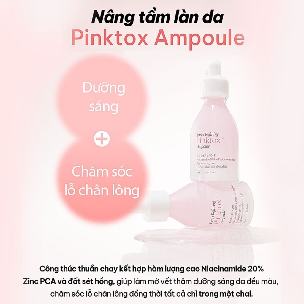 Serum Derladie Giảm Mụn Mờ Thâm Sáng Da Se Lỗ Chân Lông Pore Refining Pinktox Ampoule Hàn Quốc Chai 30ml