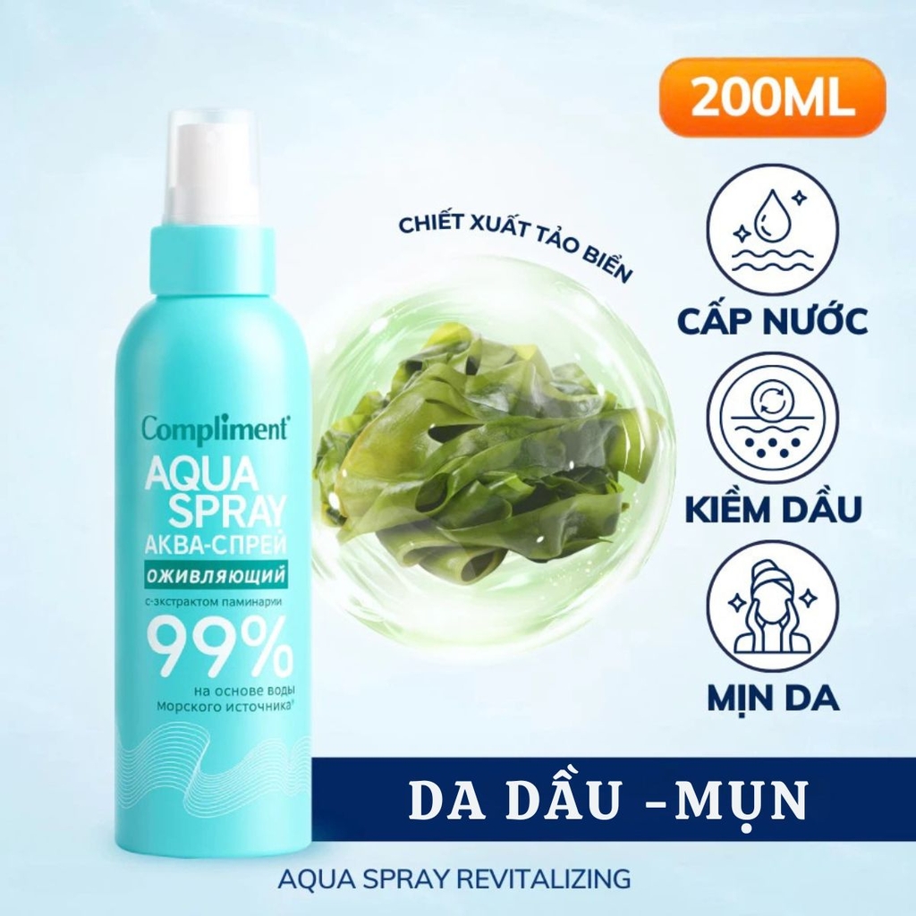 Xịt khoáng Compliment Aqua Spray 99% Cấp Ẩm Làm Mát Dịu Da 200ml